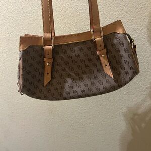 Dooney & Bourke Brown Monogram Shoulder Bag with Tan Trim